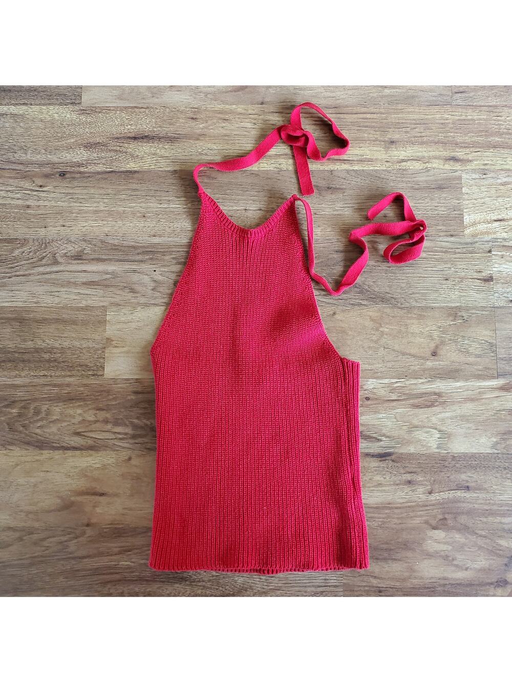 Juniper Blu Halter Top Size XS Knit Red Tie